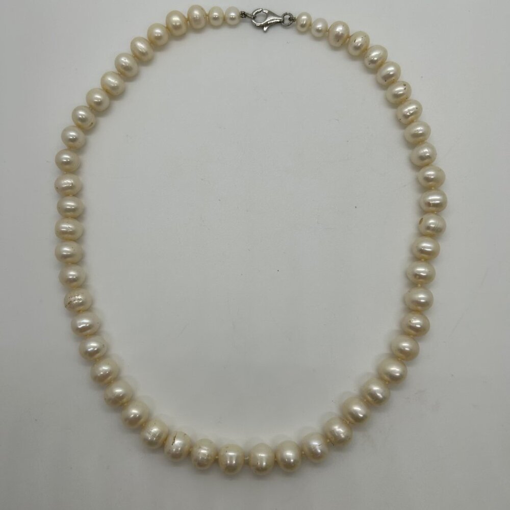 Cultured Pearl Necklace With Sterling Silver Lobster Clasp 18" Freshwater - Picture 9 of 14